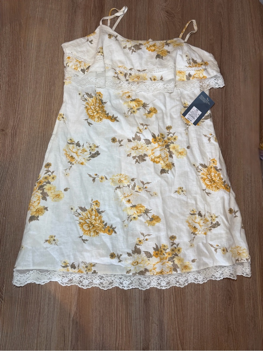 Universal Thread White Mini Slip Dress with Yellow Floral Print